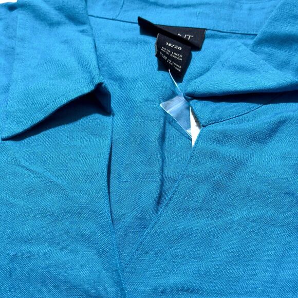 Lane Bryant Shirt Women's 18/20 Turquoise Long Sleeve Point Collar Button-Up Top - Picture 4 of 8
